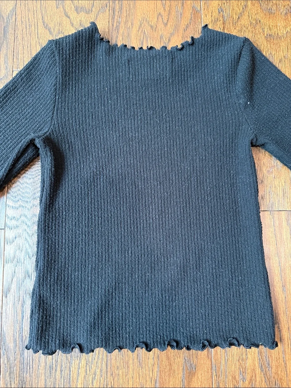 Old Navy Girls Long Sleeve Ribbed Tops - Gray Floral & Black size small 6-7